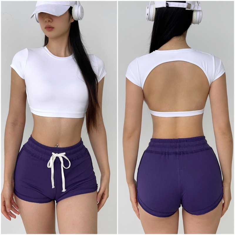 Áo Thun Thể Thao Ngắn Tay Hở Lưng Quyến Rũ Hở Lưng Tập yoga Chạy Bộ