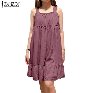 Đầm ZANZEA phía trước xếp ly lai bèo xẻ tà phong cách Hàn Quốc thời trang dành cho nữ