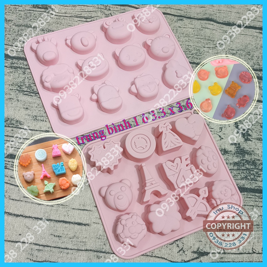 Khuôn silicon hoạt hình thú động vật dễ thương, tim chữ Love tình yêu nướng bánh, đổ rau câu pudding, làm socola viên