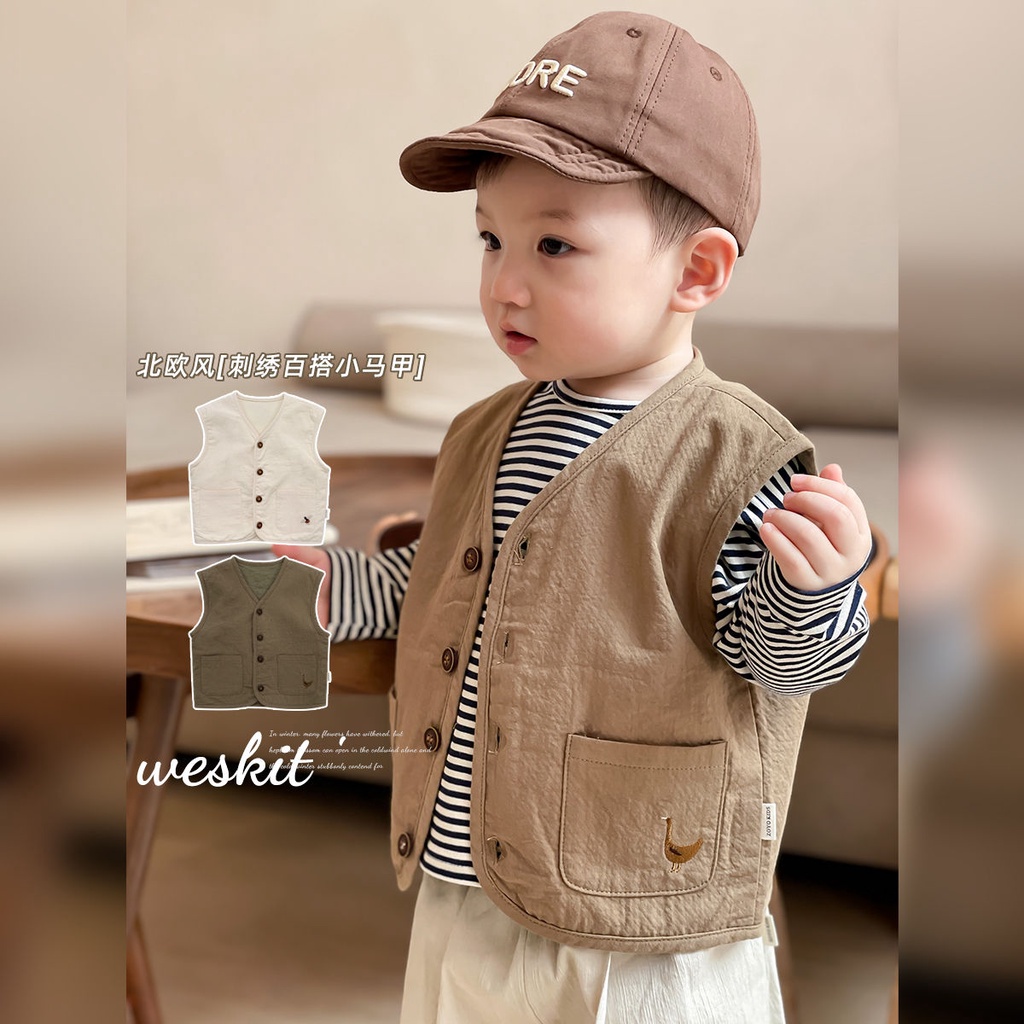 Áo Khoác Không Tay Thêu Họa Tiết Phong Cách Mới Thời Trang Xuân Thu Cho Bé Trai