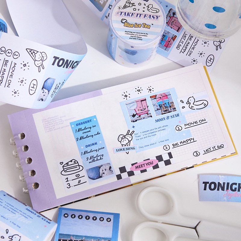 Mohamm 1 cuộn dễ thương bong bóng đá bánh trà dâu tây băng giấy trang trí sáng tạo để cắt dán scrapbooking tự làm nhật ký