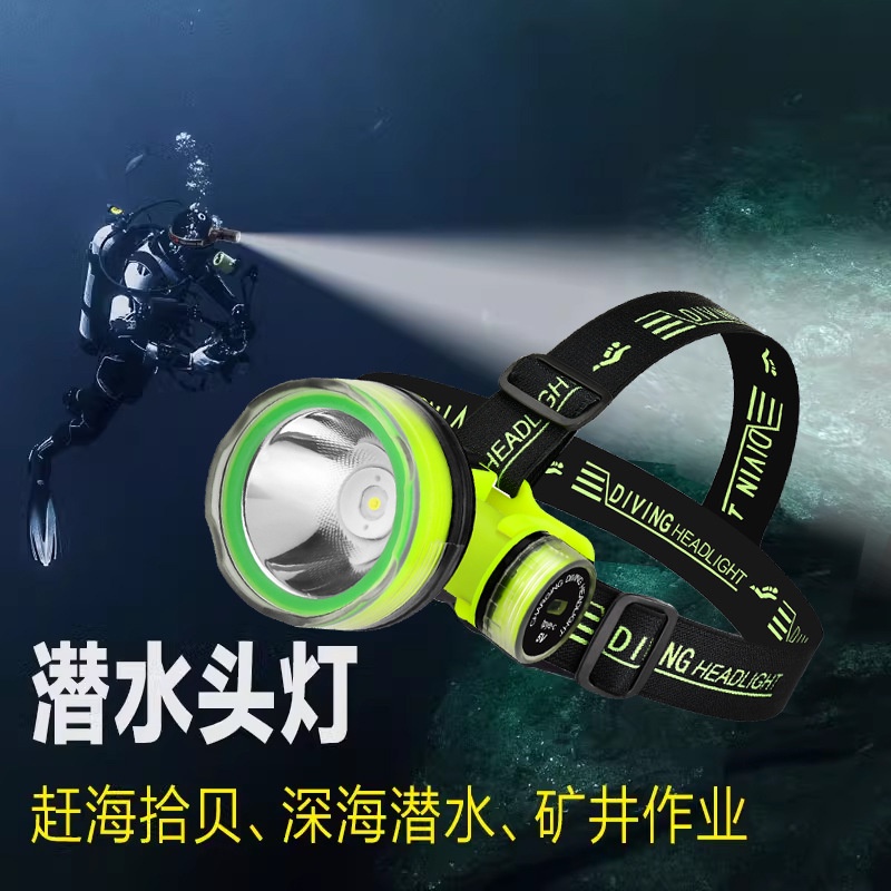 Đèn led mới tuổi thọ pin dài lặn ánh sáng mạnh đèn pha siêu sáng không thấm nước tầm xa lặn sâu đèn pha câu cá