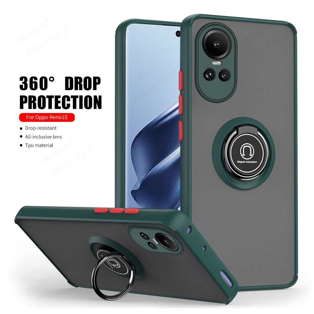 Đối với oppo reno10 pro 5g skin feel matte hard pc case chống sốc oppo reno10 5g car magnetic ring stand cover reno10pro plus reno 10 pro +