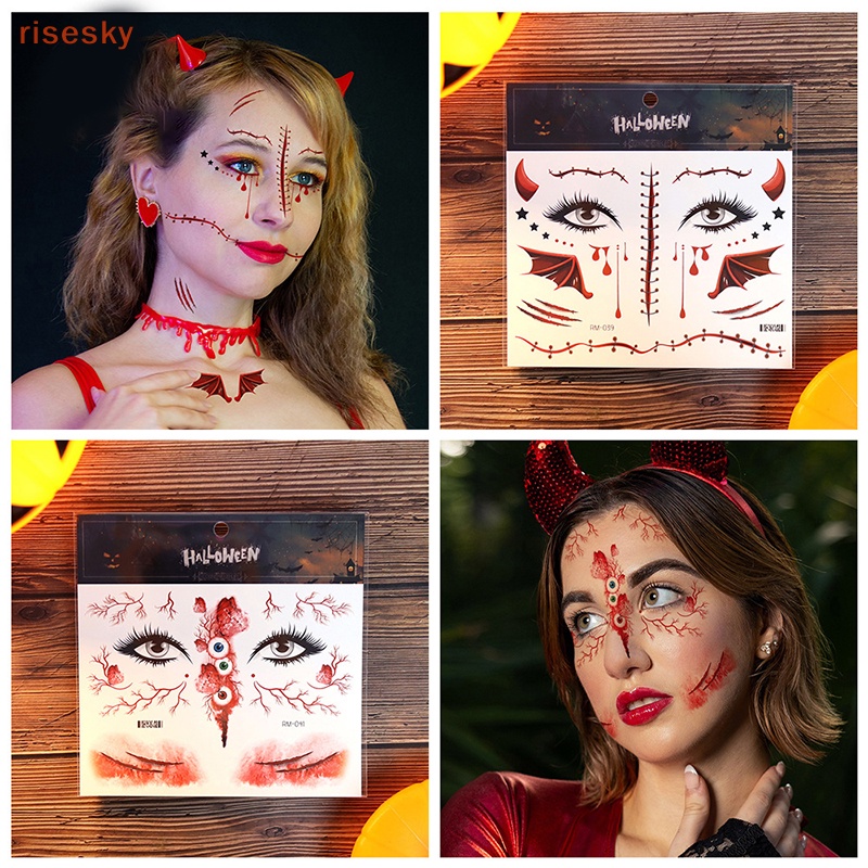 Halloween không thấm nước hình xăm tạm thời dán trang điểm đẫm máu zombie vết sẹo trang trí vết thương kinh dị máu sticker