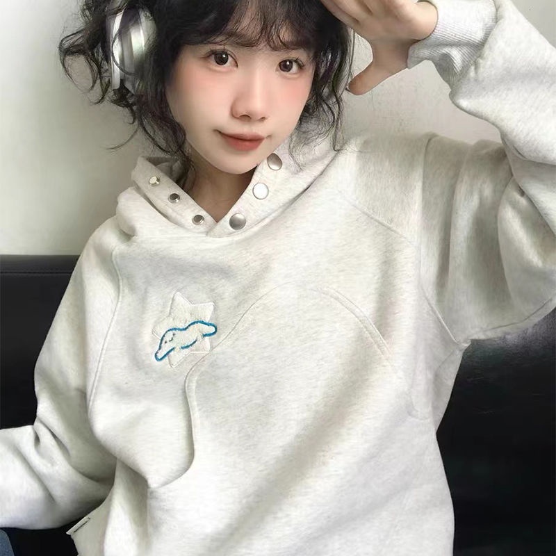 Có mũ trùm đầu hoa xám áo len rời nữ cặp đôi áo hoodie