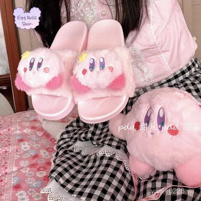 Sản phẩm mới sẵn sàng cổ phiếu sao kirby mùa hè phẳng phim hoạt hình nhật bản hàng hóa cô gái mềm mại dễ thương sang trọng flip-flops cô gái dép lông