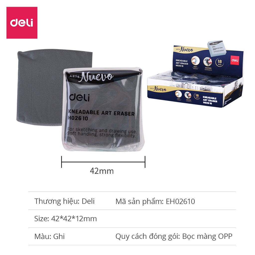 Gôm Tẩy đất sét cho mỹ thuật cao cấp Deli - 1 cục - Tẩy sạch chì, Không vụn và bụi tẩy - Phù hợp họa sĩ, vẽ phác thảo