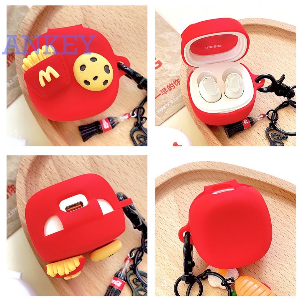 Baseus WM01 / WM02 / WM02+ / WM01 Plus Case Wireless Bluetooth Headset Silicone Protector WM01Plus Soft Shell Cartoon Hamburg Hot Dog