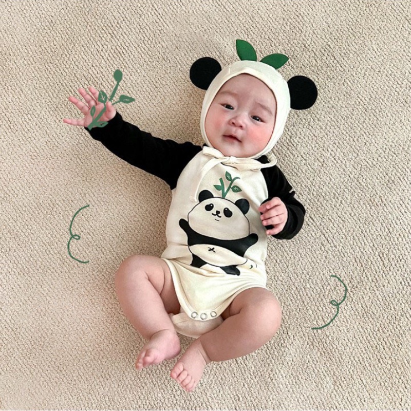 Áo Liền Quần In Hình Gấu Trúc Mùa Xuân Hè Phong Cách Hàn Quốc Mới Cho Bé Sơ Sinh
