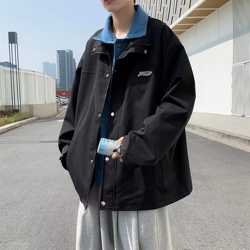 Áo Khoác Giả Hai Lớp Dáng Rộng Thời Trang Retro Nhật Bản Cá Tính Cho Nam