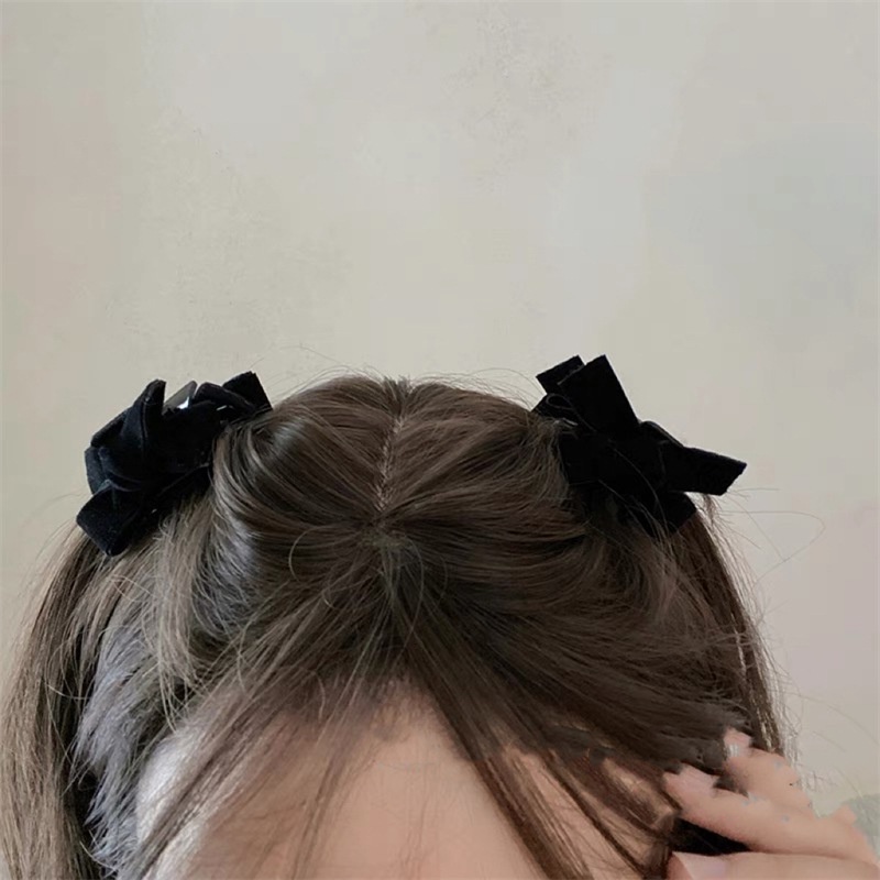 Kẹp Tóc Nơ Màu Đen Bằng Nhung Phong Cách Công Chúa Thời Trang Mùa Hè