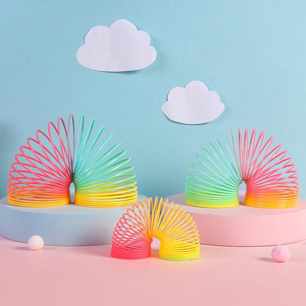 Đồ Chơi Lò Xo Tròn Mini Bằng Nhựa Hình Mặt Cười Màu Cầu Vồng Cho Bé E7I3