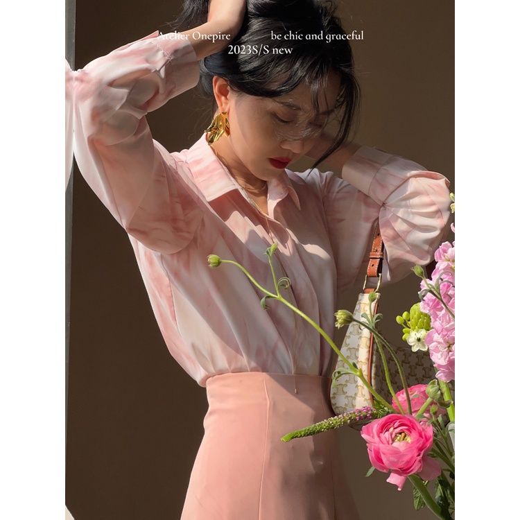 SUXI Áo Sơ Mi Tay Dài Nhuộm Màu Loang Dáng Rộng Thời Trang Cho Nữ