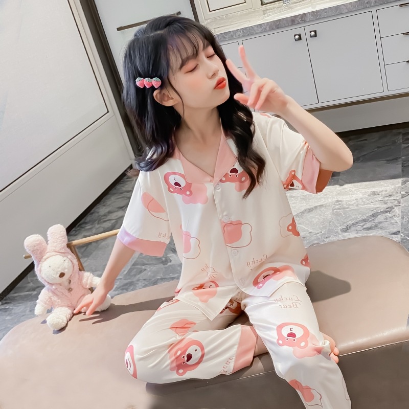 Gấu dâu Lotso Bộ Đồ Ngủ Ngắn Tay Họa Tiết Hoạt Hình Theo Phong Cách Mùa Hè Dành Cho Bé Gái