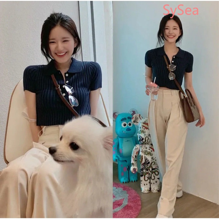 Áo Polo Dệt Kim Thời Trang Mùa Hè Hàn Quốc Dành Cho Nữ