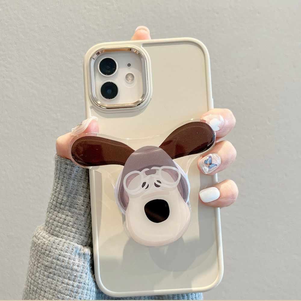 Ốp Điện Thoại TPU Mềm Chống Sốc Chống Bụi Màu Trơn Có Giá Đỡ Hình Cún Cho IPhone 11 12 13 14 Pro Max