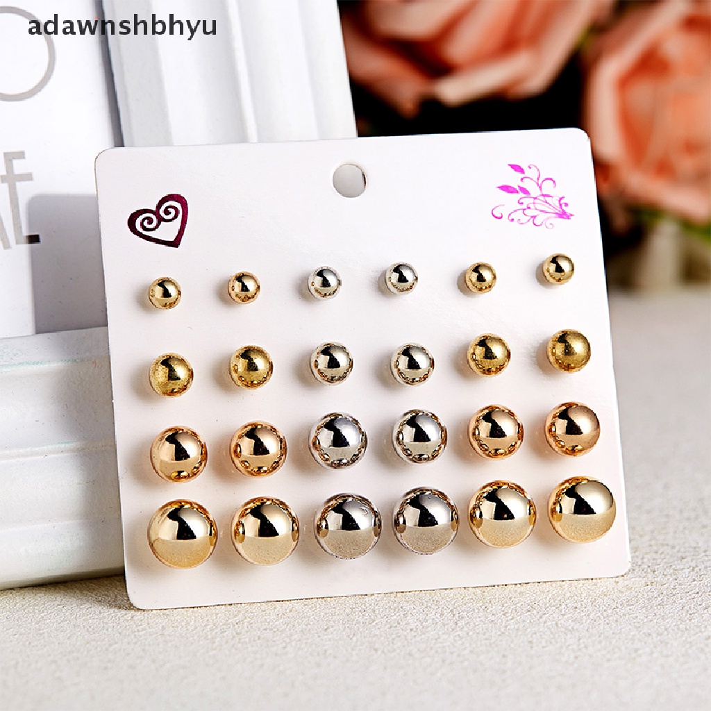 Set 12 Cặp Bông Tai Tròn Đính Đá Zircon Thời Trang Nữ