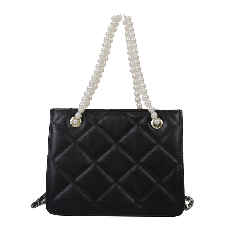 Túi Xách Đeo Vai Kiểu Vuông Nhỏ Đính Ngọc Trai Phối Dây Xích Thời Trang Mùa Xuân 2023