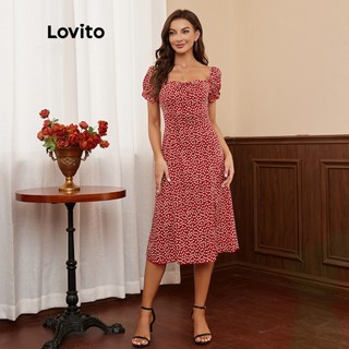 Đầm Lovito in hoa phối nơ ren thanh lịch L17D082 (màu đỏ)