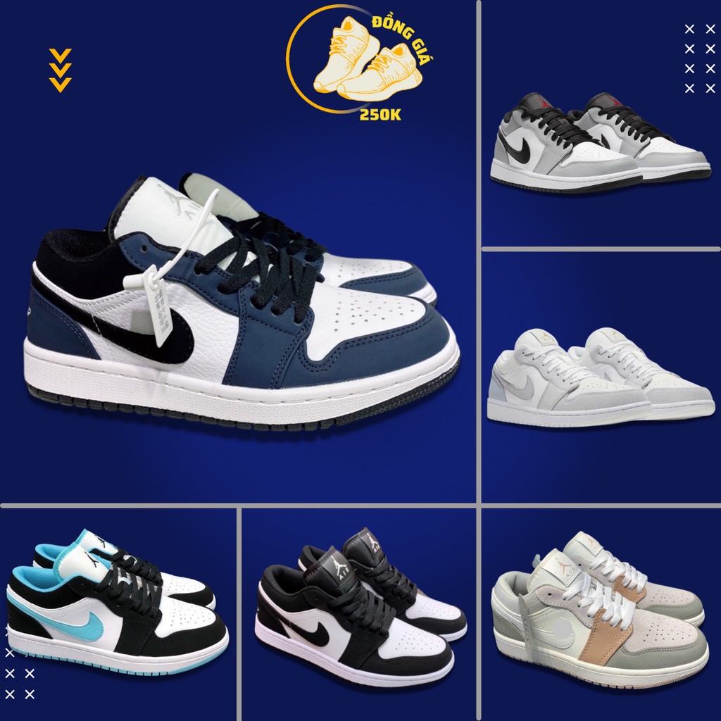 Giày thể thao Jordan cổ thấp đủ màu đen, xanh, xám hàng 11 Full box, Giày Jordan JD1 thấp cổ full size nam nữ