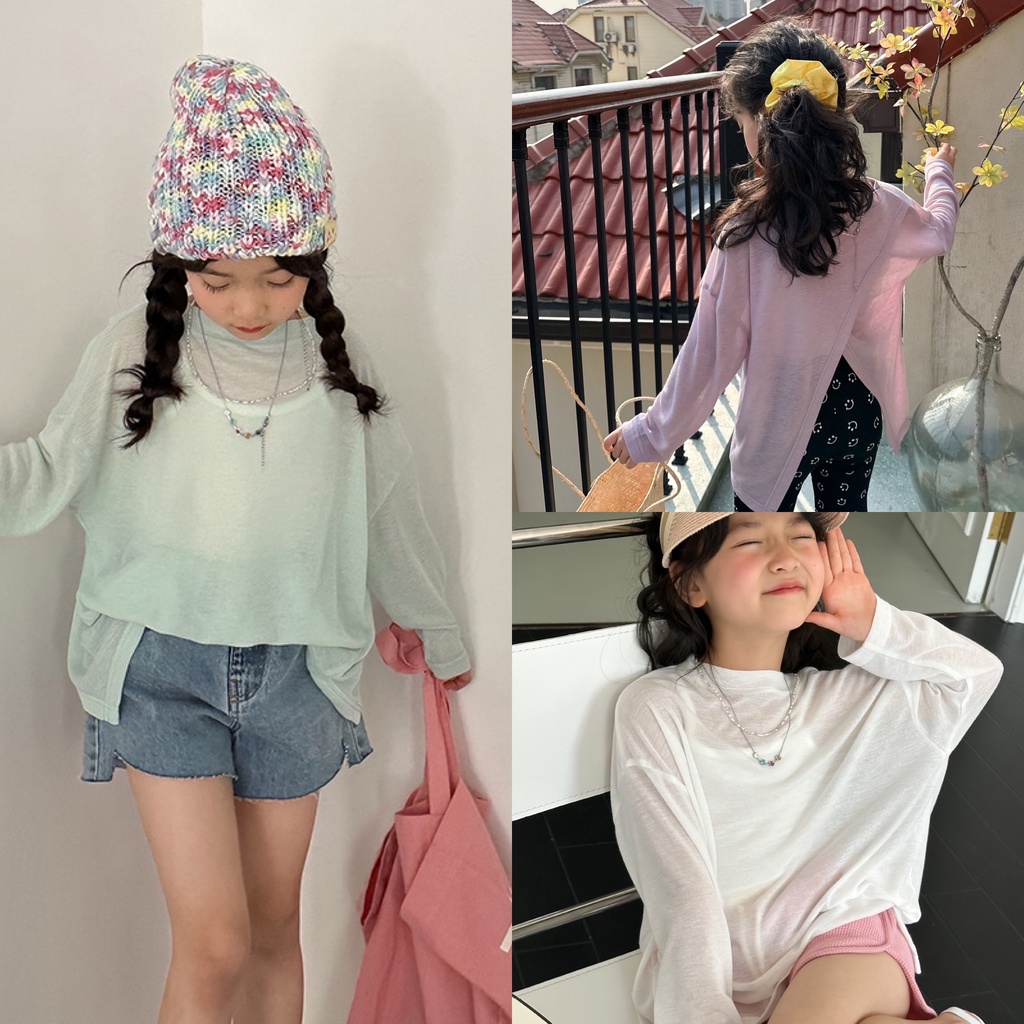 Áo thun mỏng xẻ tà lưng bé gái AG701 (không kèm áo hai dây) sz 110-160, áo thun chống nắng thời trang hè cho bé
