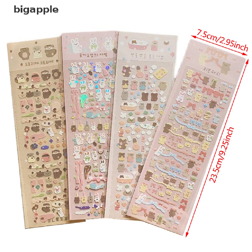 Bigapple 1 Miếng Dán Laser Hình Hoạt Hình Gấu Thỏ Kiểu Hàn Quốc Phổ Biến Trang Trí Sổ Tay DIY