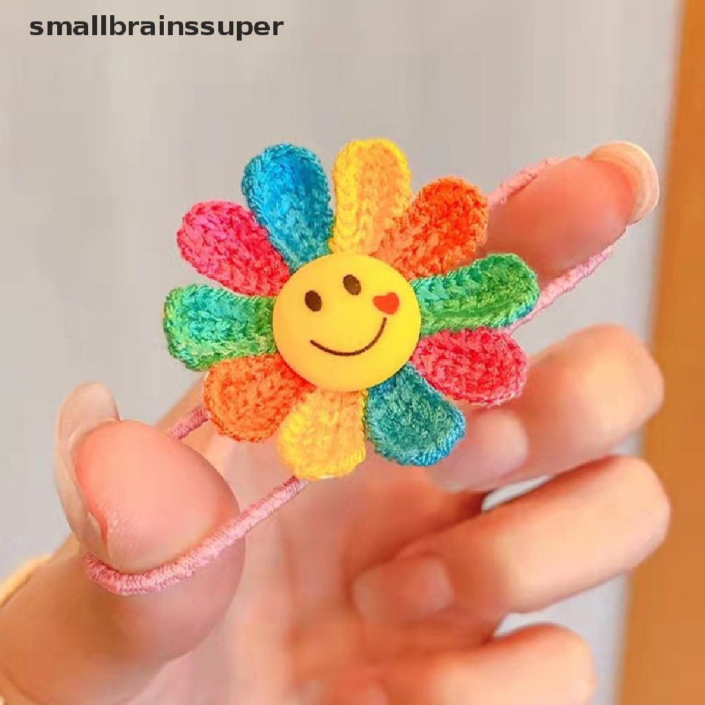 Smallbrainssuper 1 Cặp Kẹp Tóc Dây Dệt Kim Hình Hoa Hướng Dương Mặt Cười Mặt Cười Cho Bé Gái SBS