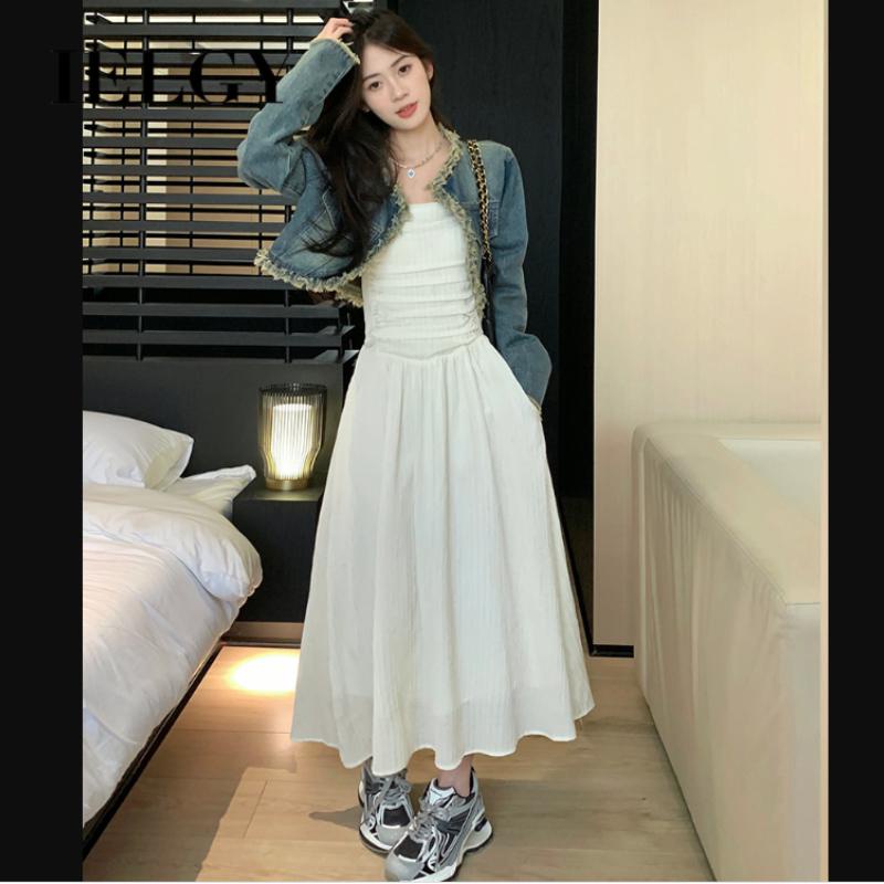 IELGY   Bộ Đầm Ống Và Áo Khoác denim Dáng Rộng Phong Cách Mỹ Cho Nữ [Đặt Hàng Riêng Biệt]