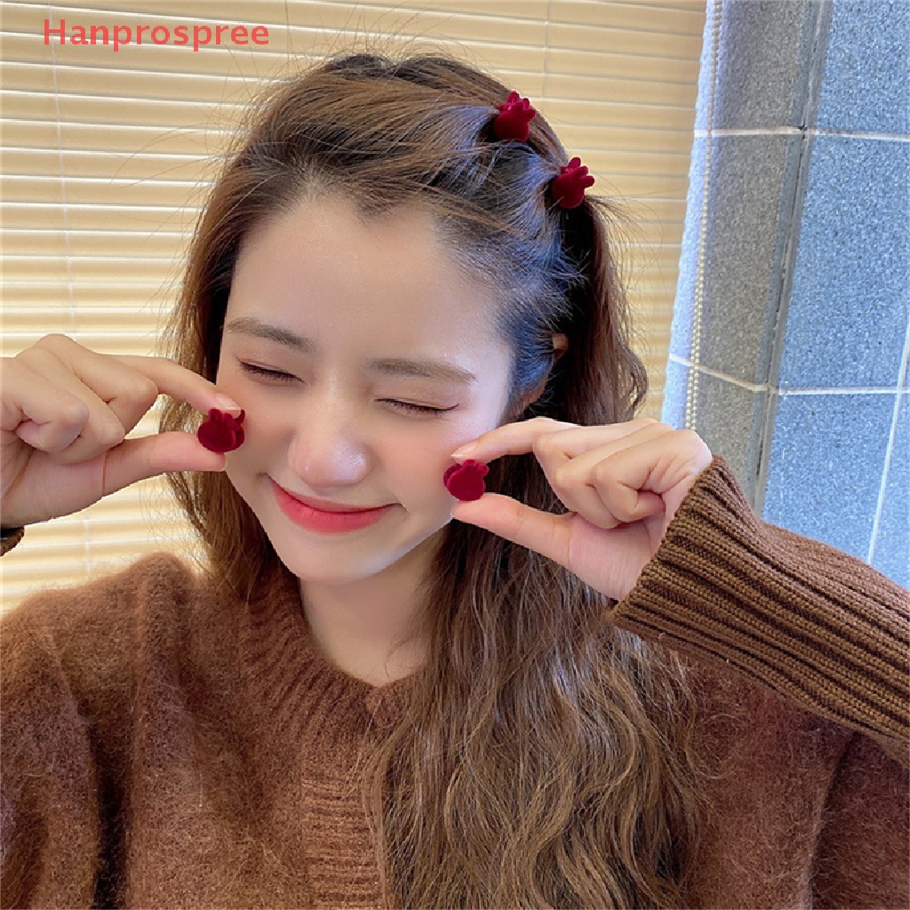 Set 10 Kẹp Tóc Hình Trái Tim / Thỏ Bằng Nhung Xinh Xắn