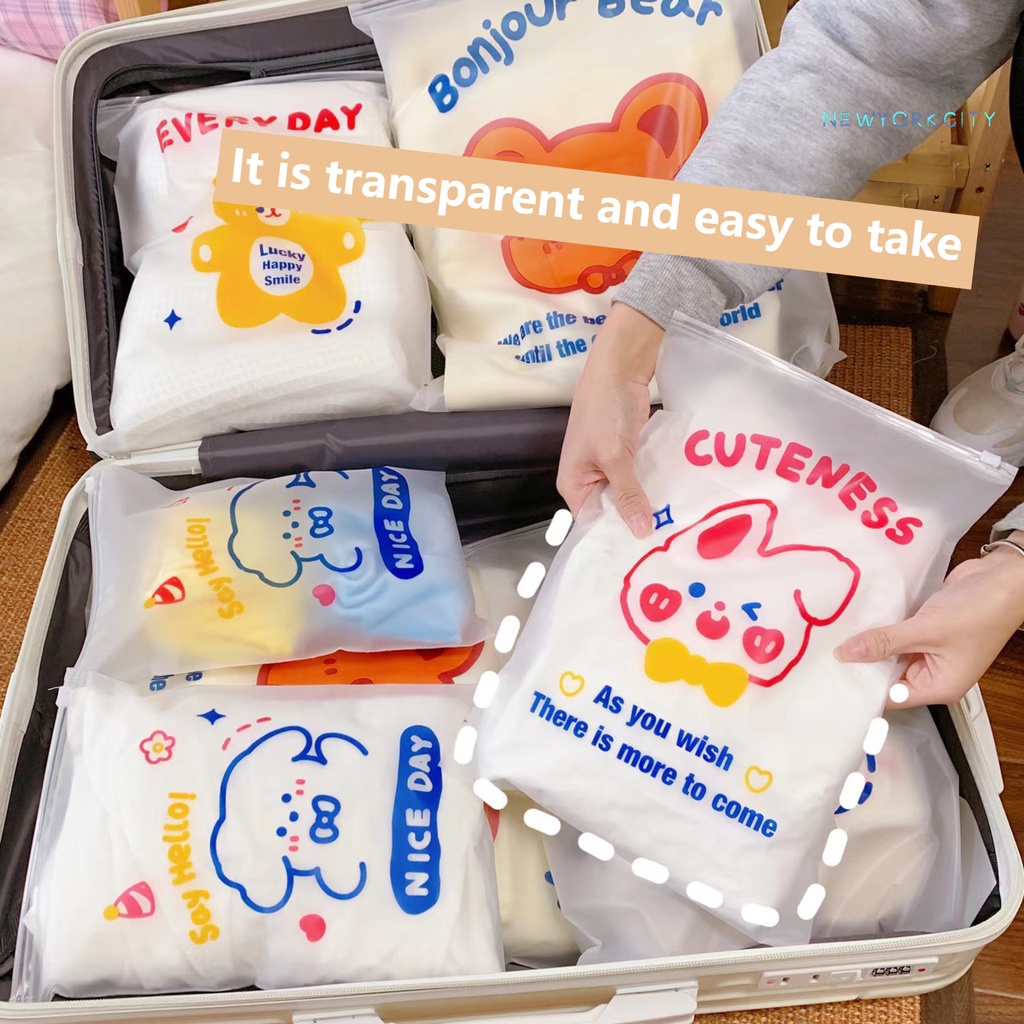 Ny-5 Túi Đựng Đồ Trong Suốt In Họa Tiết Gấu Và Chữ Cái Có Khóa Kéo Nhỏ Gọn Dành Cho Gia Đình