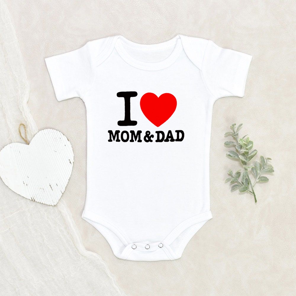 Tôi Yêu Bố Tôi Và Mẹ In Hình Onesie Romper Trẻ Sơ Sinh Bé Trai Bé Gái Tay Ngắn Body