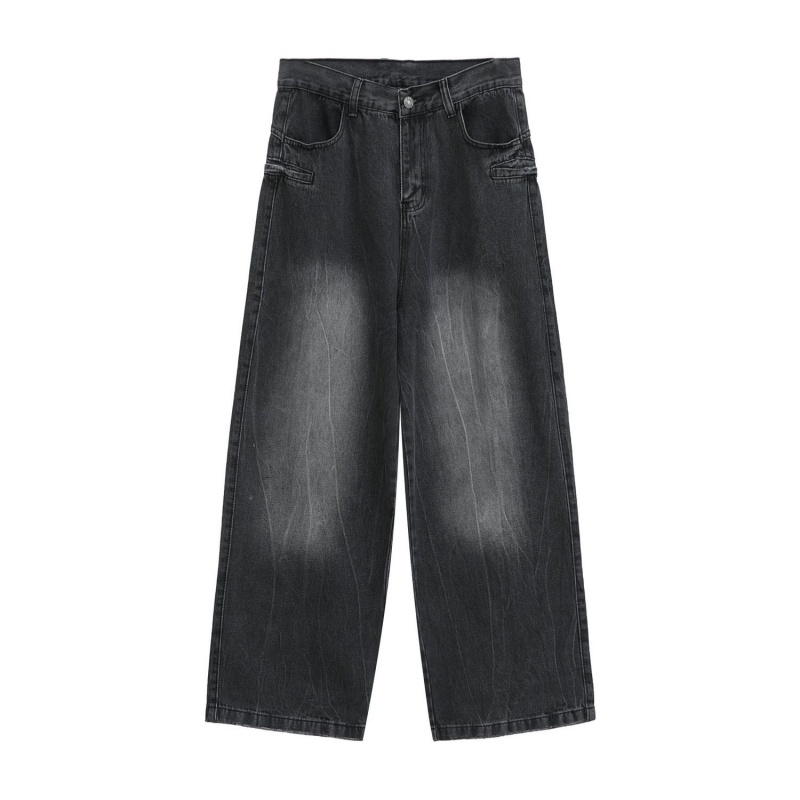 Quần Jean Dài Dáng Rộng Thẳng Màu Đen Thiết Kế Vết Nứt Retro Mỹ Thời Trang Cho Nam