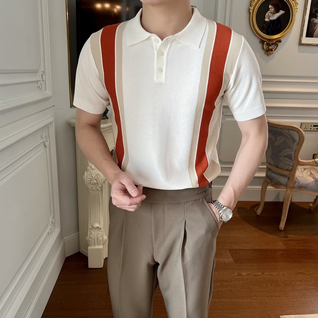 Áo Thun Polo Tay Ngắn Dáng Ôm Họa Tiết Kẻ Sọc Màu Đen Thời Trang Mùa Hè Cao Cấp Cho Nam