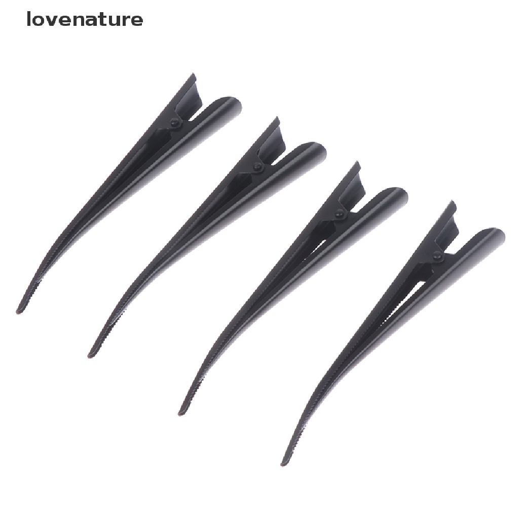 Set 4 Kẹp Tóc Mỏ Vịt / Hoa / Nơ Bằng Kim Loại Dài 12.5cm Màu Đen Chuyên Dụng Cho Salon