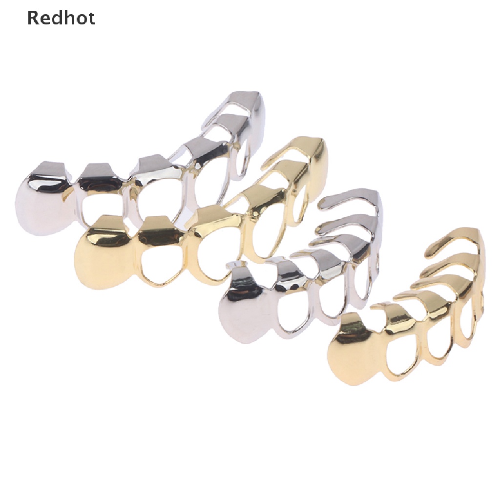 &lt; Redhot &gt; Vỉ Nướng Răng Mạ Vàng Phong Cách Hip Hop Lấp Lánh Có Lỗ Trên Và Dưới