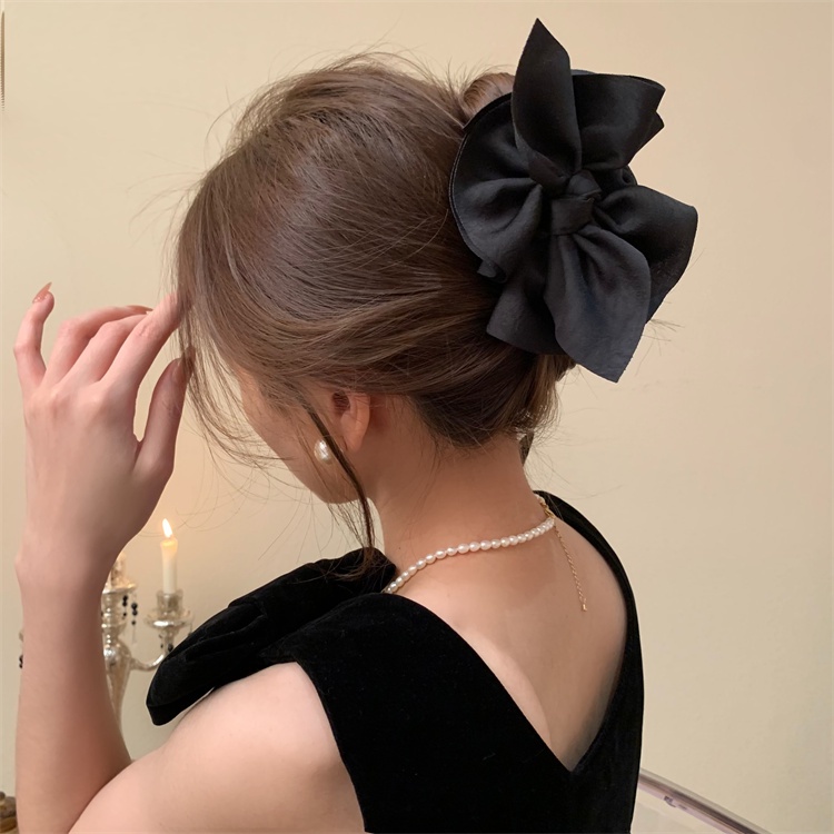 Kẹp Tóc Nơ Đen Siêu Lớn Chất Liệu Satin Phong Cách Hàn Quốc Cho Nữ