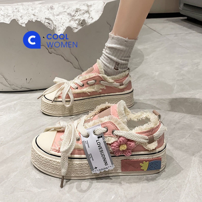 Giày Vải Canvas Đế Dày Tăng Chiều Cao Thoáng Khí Phong Cách Mới 2023 Cho Nữ