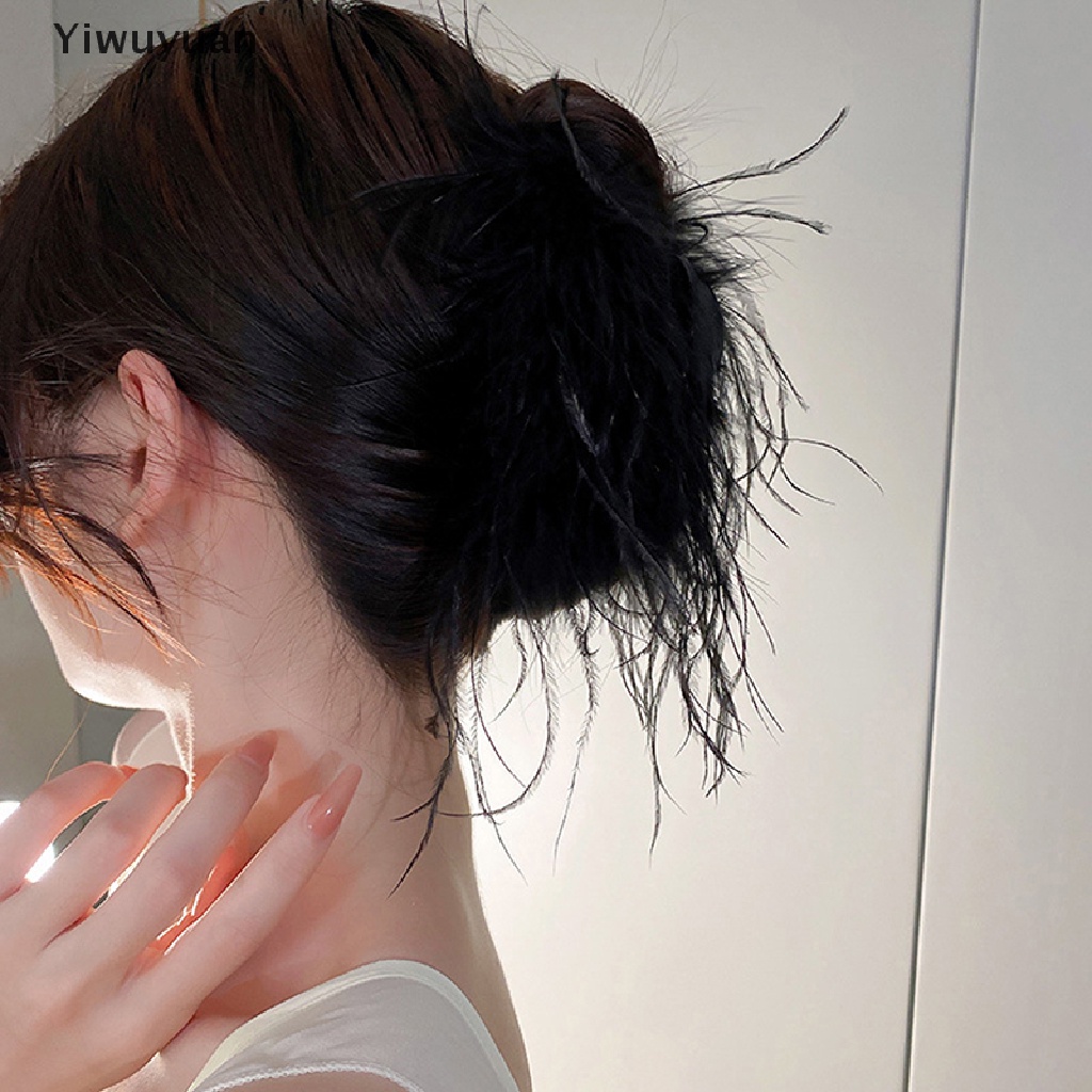 &lt; Yiwuyuan &gt; Kẹp Tóc Hình Lông Đà Điểu Dễ Thương Thời Trang Mùa Đông Dành Cho Nữ
