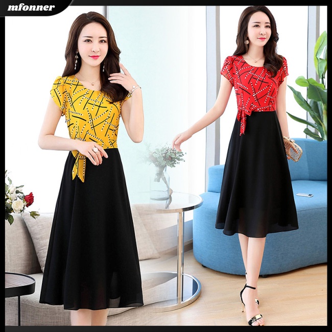 Đầm Dáng Chữ A Tay Ngắn Họa Tiết Kẻ Sọc Thời Trang Mùa Hè Cho Nữ