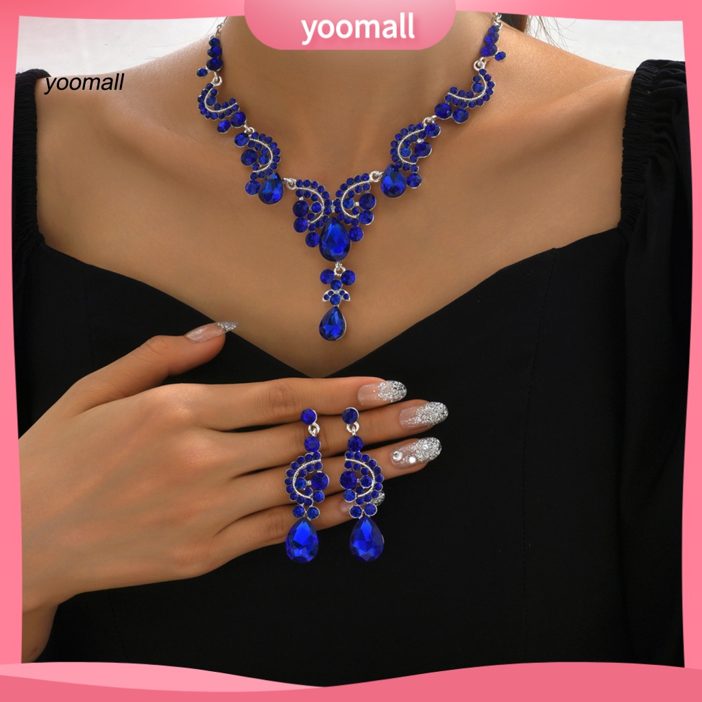 1 Bộ Vòng cổ + Bông Tai Đính Kim Cương Giả Hình Giọt Nước Không Gây Dị Ứng Cho Cô Dâu