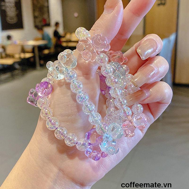 【coffeemate】⚡Dây buộc tóc hình gấu đính hạt pha lê trong suốt màu kẹo dễ thương cho nữ
