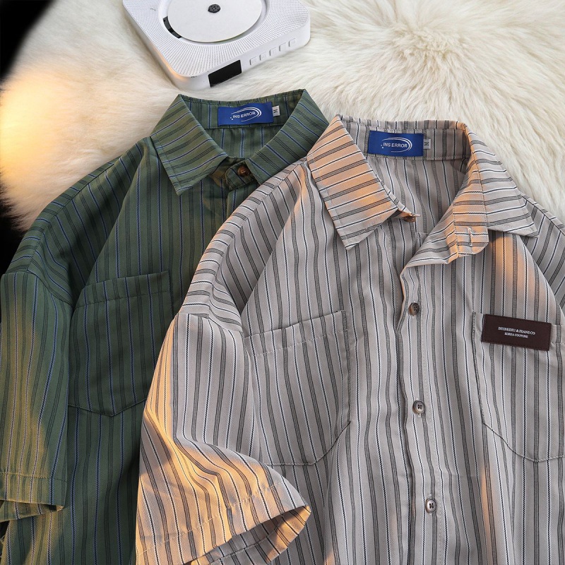 Áo Sơ Mi Tay Ngắn Họa Tiết Kẻ Sọc Thời Trang Mùa Hè 2023 Dành Cho Nam Nữ