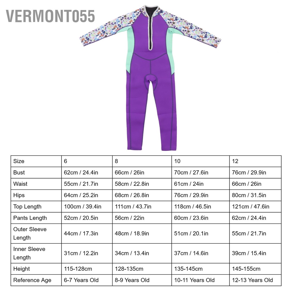 Vermont055 Bộ Đồ Bơi Giữ Nhiệt Trẻ Em 2.5Mm Neoprene Dài Tay Mềm Mại Co Giãn Cho Bé Trai Gái Lặn
