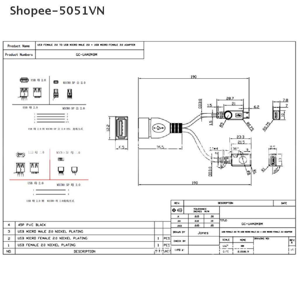 1 Dây Cáp 2 Trong 1 OTG Micro USB Chữ Y Sang Micro 5 Pin Tiện Dụng