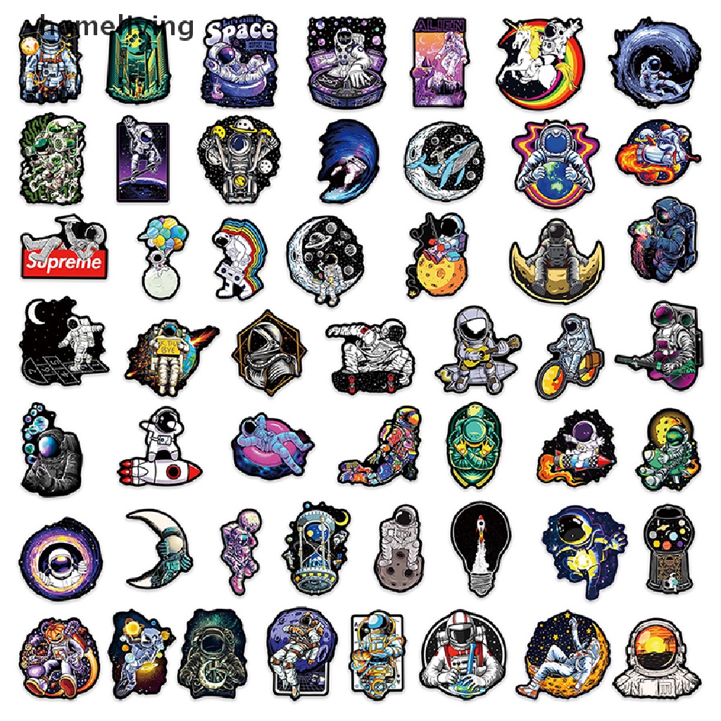 Bộ 50 Miếng Dán Họa Tiết Phi Hành Gia Hoạt Hình Trang Trí Ván Trượt DIY