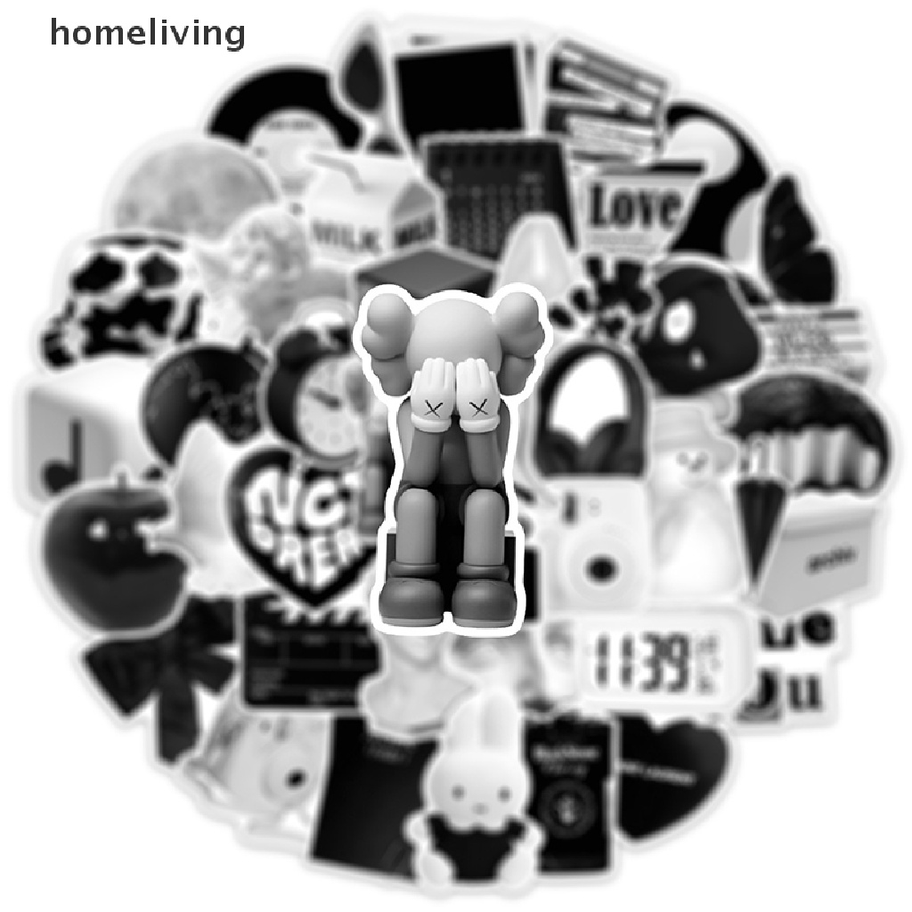 Set 50 Sticker Màu Trắng Đen Trang Trí Sổ Tay DIY