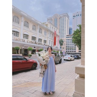 Đầm lụa trơn dây chun    