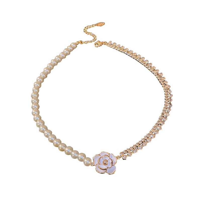 Vòng Cổ Choker Mặt Hoa Trắng Đính Ngọc Trai Nhân Tạo Thời Trang Cho Nữ