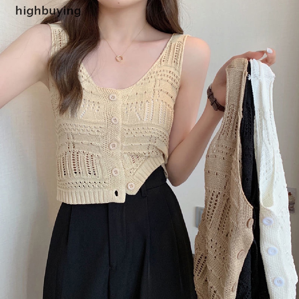 Áo Croptop Dệt Kim Không Tay Màu Sắc Thời Trang Mùa Hè Cho Nữ