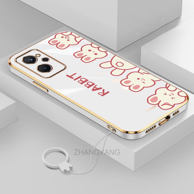 Ốp Điện Thoại TPU Silicon Mạ Màu Chống Rơi Hình Thỏ Nhỏ Dễ Thương Có Dây Đeo Cho Realme 9i